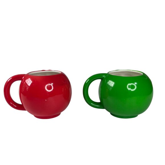 M&Ms Ceramic Coffee Mugs Holiday Collectible Set f 2 Red Green By Galerie - Picture 2 of 8